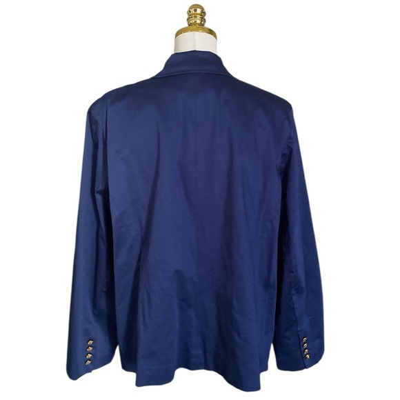 Ralph Lauren Women’s Navy Blue Crest Patch Classic Cotton Blazer Size 2X Preppy - Picture 5 of 8